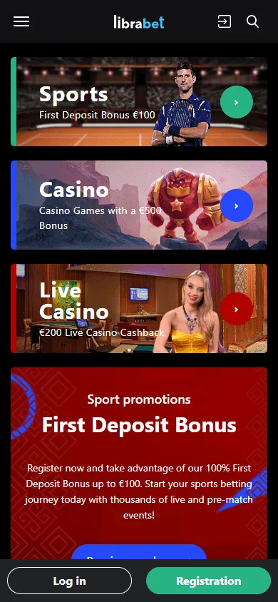 Librabet Casino mobile home screen