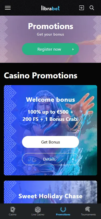 Librabet Casino mobile promotions screen
